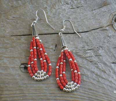 Native American Earrings Coral Heishi Earrings B
